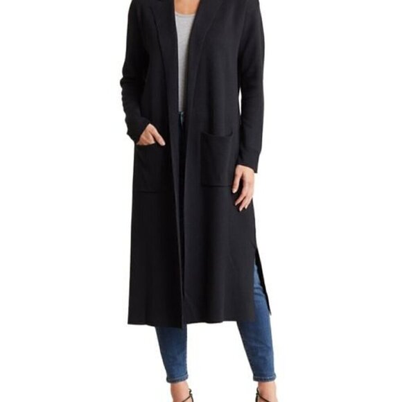 NWT RACHEL by Rachel Roy Notched Collar Open Front Long Cardigan in Black- Sz 1X - Picture 7 of 8